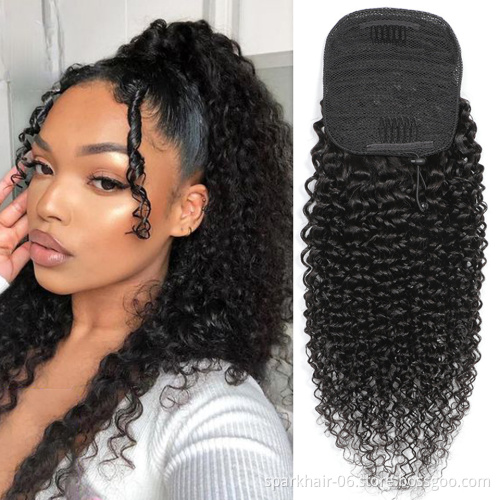 10A Human Hair Extensions With Clip In Drawstring Ponytail Straight Remy Brazilian Curly Wrap Ponytails for African American